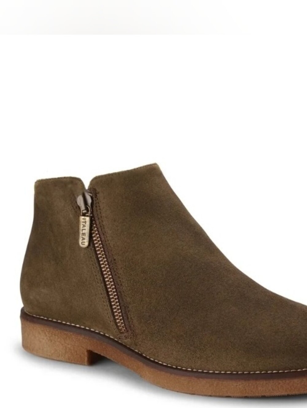 ITALEAU Suede Ankle Boot in Moss Olive  - Side Zip NEW